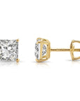 14K Yellow Gold Lab Diamond Princess-Cut Stud Earrings, Screwback
