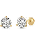 14K Yellow Gold Brilliant-Cut Lab Diamond Studs, Classic Martini 3-Prong Setting, Screwback
