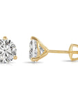 14K Yellow Gold Brilliant-Cut Lab Diamond Studs, Classic Martini 3-Prong Setting, Screwback