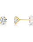 14K Yellow Gold and White Gold Zirconia Stud Earrings, Silicone Push-back, Unisex