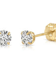 14K Yellow Gold Lab Diamond Stud Earrings, CVD Brilliant Solitaire Round Diamond Studs, Pushback