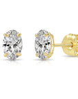 14k Solid Gold Basket Set Oval CZ Stud Earrings, With Pushbacks