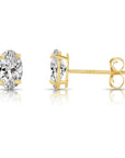 14k Solid Gold Basket Set Oval CZ Stud Earrings, With Pushbacks
