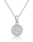 CZ Initial Round Charm Necklace (Letters A-Z) 16" 18" in Sterling Silver