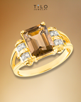 Natural Smokey Quartz Gemstone Ring, 14k Gold Ring with Natural Diamonds