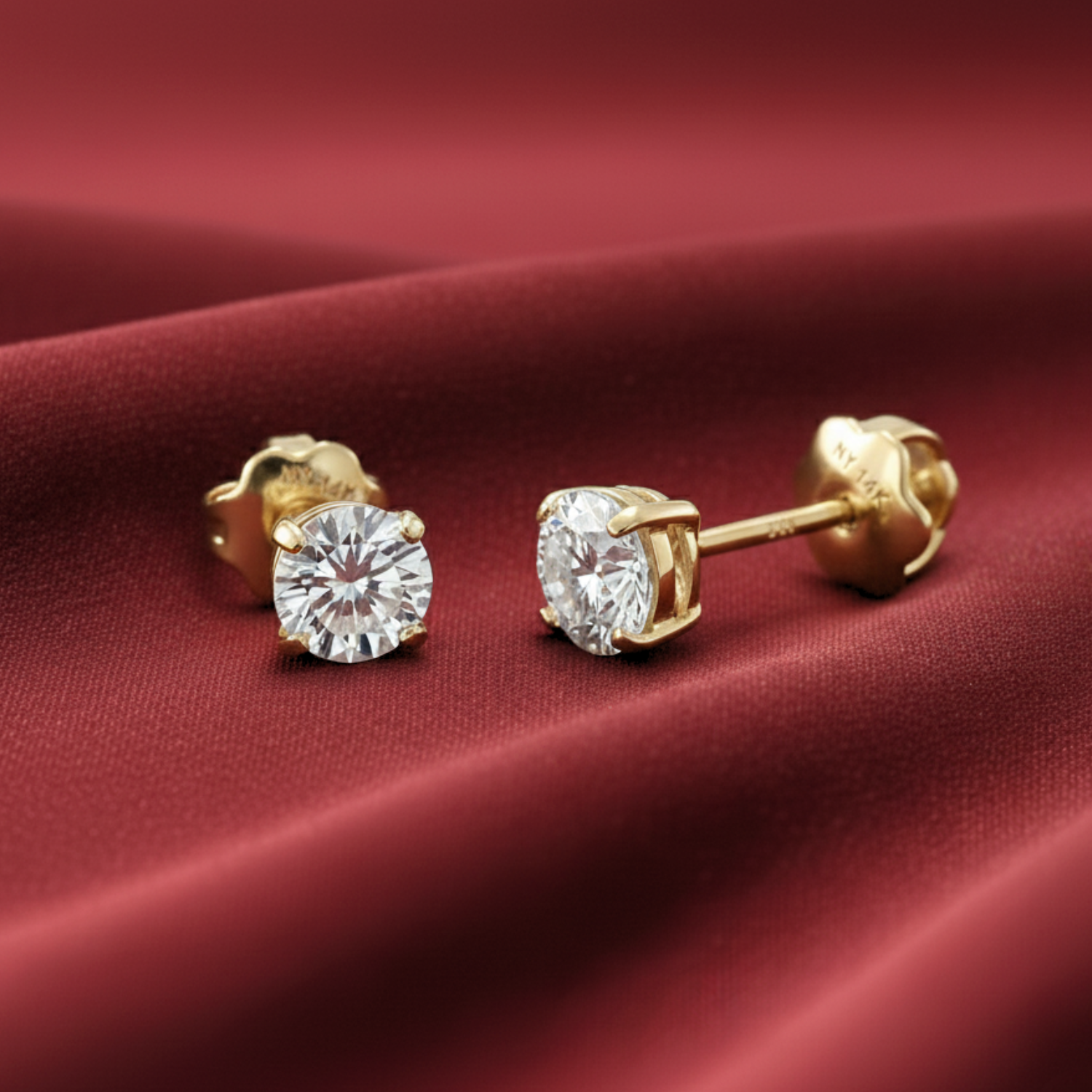 14K Gold Lab Diamond Stud Earrings, Screwback