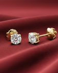 14K Gold Lab Diamond Stud Earrings, Screwback