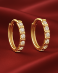 14K Gold Huggie Hoop Earrings, Single Row CZ Hoops, 12.5mm