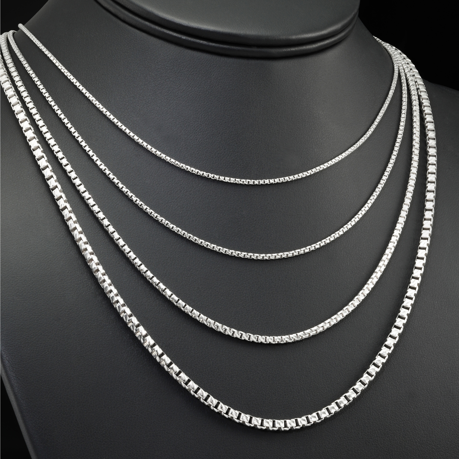 Sterling Silver Italian Box Chains With Diamond-Cut Engravings