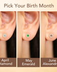 14k Yellow Gold Birthstone Halo Stud Earrings, With Secure Screw-On Backs, Available in 12 Colors