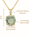 14k Yellow Gold Green Amethyst Gemstone And Diamond Pendant Necklace