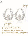 925 Sterling Silver Heart & Crown Claddagh Hoop Earrings