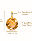 14k Yellow Gold Orange Citrine Gemstone And Diamond Pendant Necklace