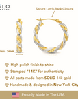 14K Gold Two-Tone Twisted Hoop Earrings With Engraved Diamond-Cuts
