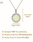 Sterling Silver Simulated Fire Opal Halo Pendant Necklace