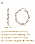 925 Sterling Silver Shiny Twisted Hoop Earrings
