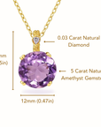 14k Yellow Gold Purple Amethyst Gemstone And Diamond Pendant Necklace