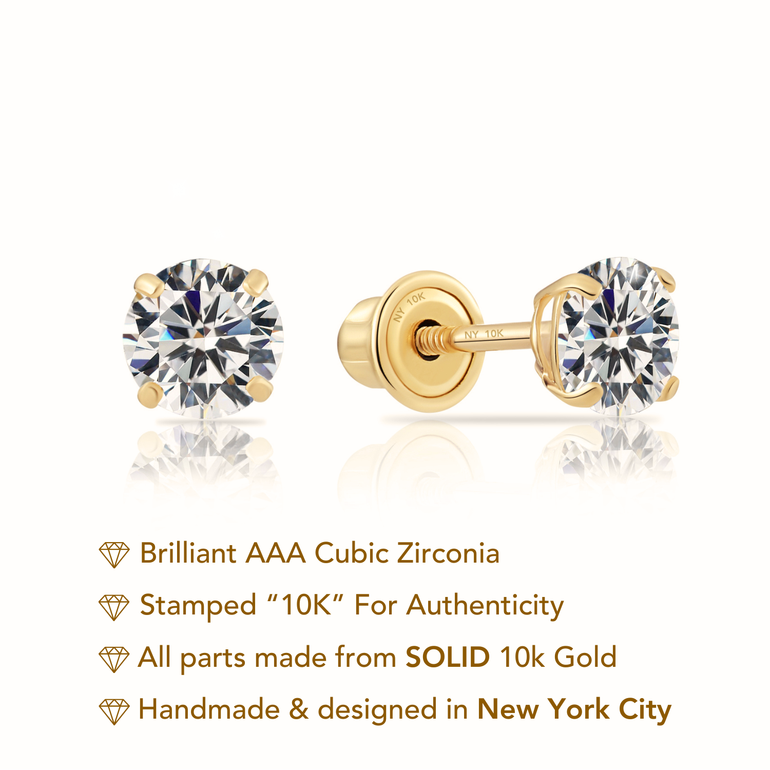 10k Yellow Gold Solitaire Screwback Stud Earrings – Tilo Jewelry®