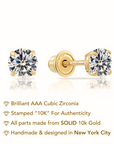 10k Yellow Gold Solitaire Screwback Stud Earrings