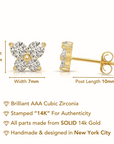 14K Solid Gold Butterfly CZ Stud Earrings, With Secure Push-Backs