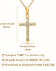 14K Yellow Gold Small CZ Cross Pendant, With 18" Cable Chain Necklace