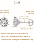 14K White Gold Brilliant-Cut Lab Diamond Studs, Classic Martini 3-Prong Setting, Screwback
