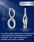 Sterling Silver Diamond-Cut Infinity Hoop Earrings, 925 Sterling Silver Large Hoop Earrings, Hand Engraved Twist Design
