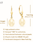 14K Gold Freshwater Pearl Drop Dangle Leverback Earrings