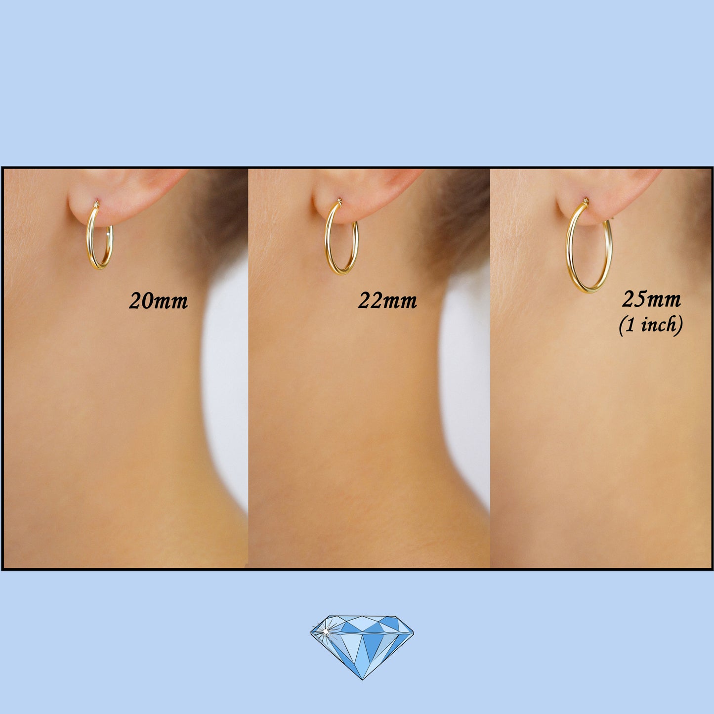 10K Yellow Gold Classic Round Hoop Earrings, All Sizes Available
