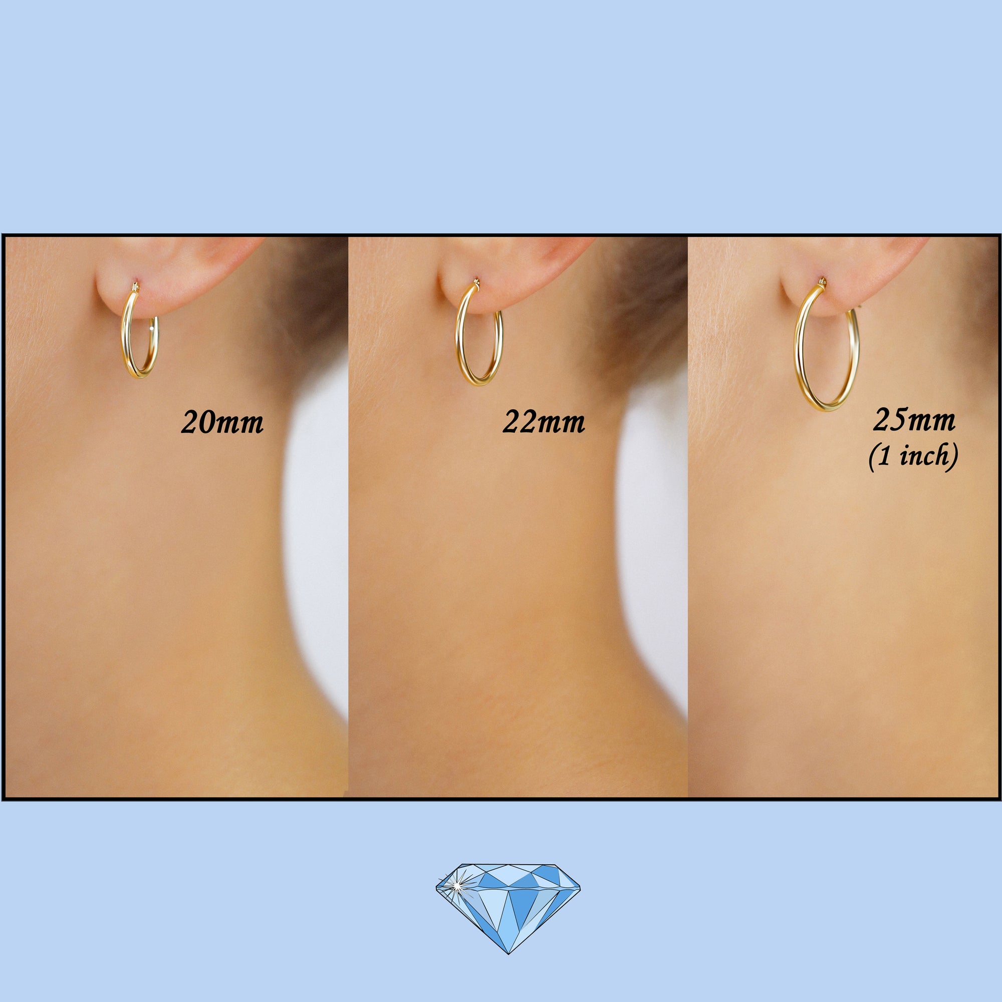 10K Yellow Gold Classic Round Hoop Earrings, 2mm Thin, All Sizes Available