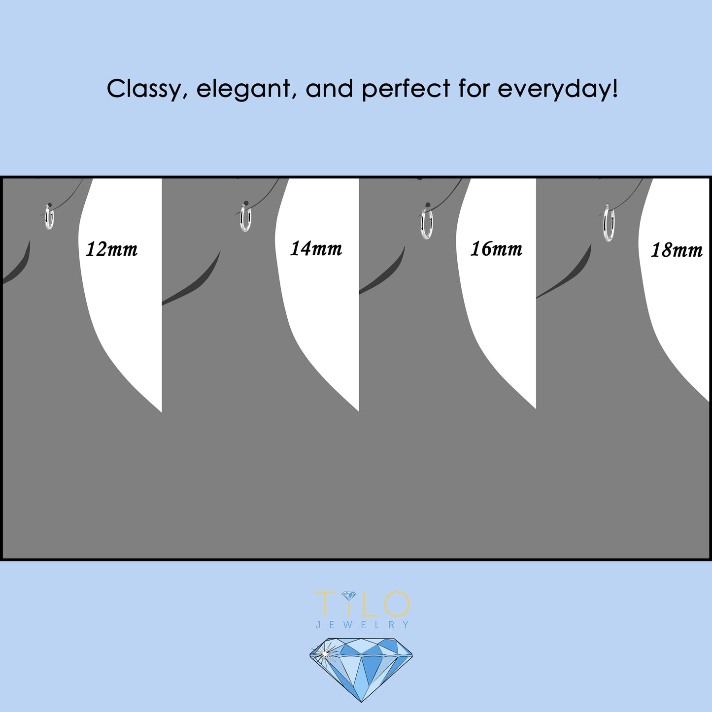 10K White Gold Classic Round Hoop Earrings, All Sizes Available