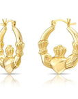 925 Sterling Silver Gold-Tone Heart & Crown Claddagh Hoop Earrings