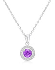 Sterling Silver Birthstone Halo Pendant Necklace
