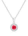 Sterling Silver Birthstone Halo Pendant Necklace