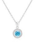 Sterling Silver Birthstone Halo Pendant Necklace