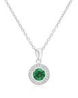 Sterling Silver Birthstone Halo Pendant Necklace