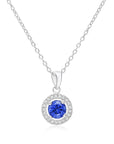 Sterling Silver Birthstone Halo Pendant Necklace