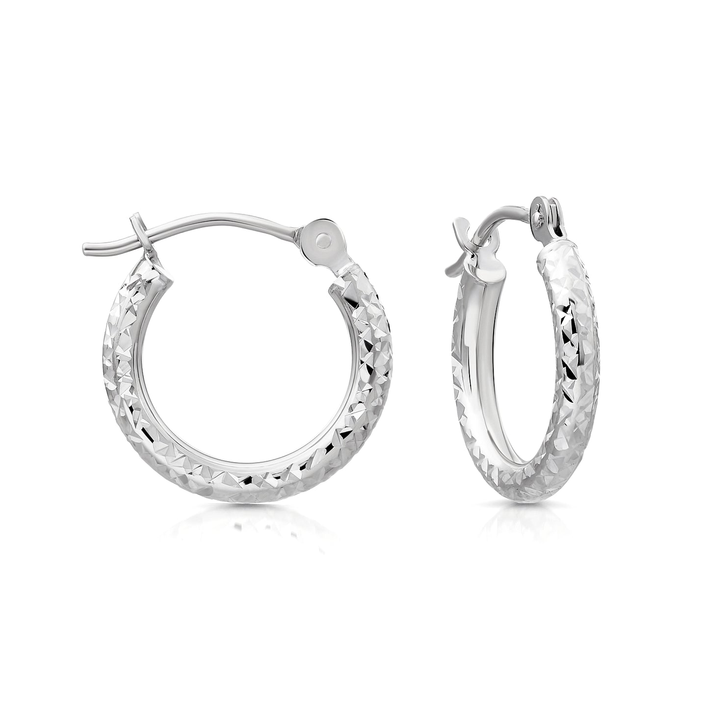 14K Yellow Gold & White Gold Fancy Diamond-Cut Hoop Earrings, Small and Large Gold Hoops, Made by TILO Jewelry