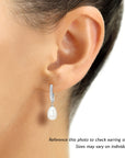 14K Gold Freshwater Pearl Drop Earrings, Huggie Design With Diamond-Cuts