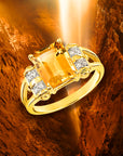 Natural Citrine Gemstone Ring, 14k Gold Ring with Natural Diamonds