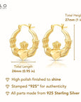925 Sterling Silver Gold-Tone Heart & Crown Claddagh Hoop Earrings