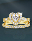 CZ Heart Engagement Ring Set, Gold Plated in Sterling Silver