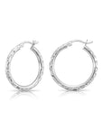 925 Sterling Silver X Pattern Diamond-Cut Hoop Earrings