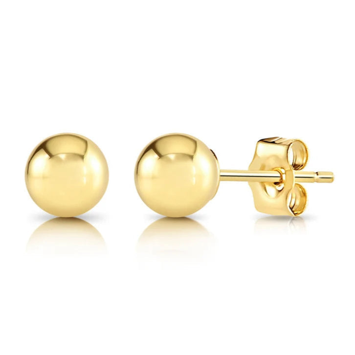 14K Yellow Gold Ball Stud Earrings with Pushbacks, With High