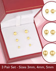 Bundle SET OF 3! 14k Yellow Gold Ball Stud Earrings with Screw Backings, Unisex