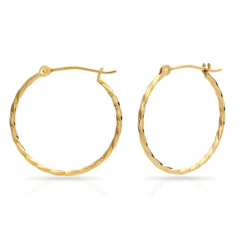 14k Yellow Gold Thin Twisted Hoop Earrings, 1mm – Tilo Jewelry®