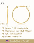14K Yellow Gold Thin Plain Hoop Earrings, 1mm