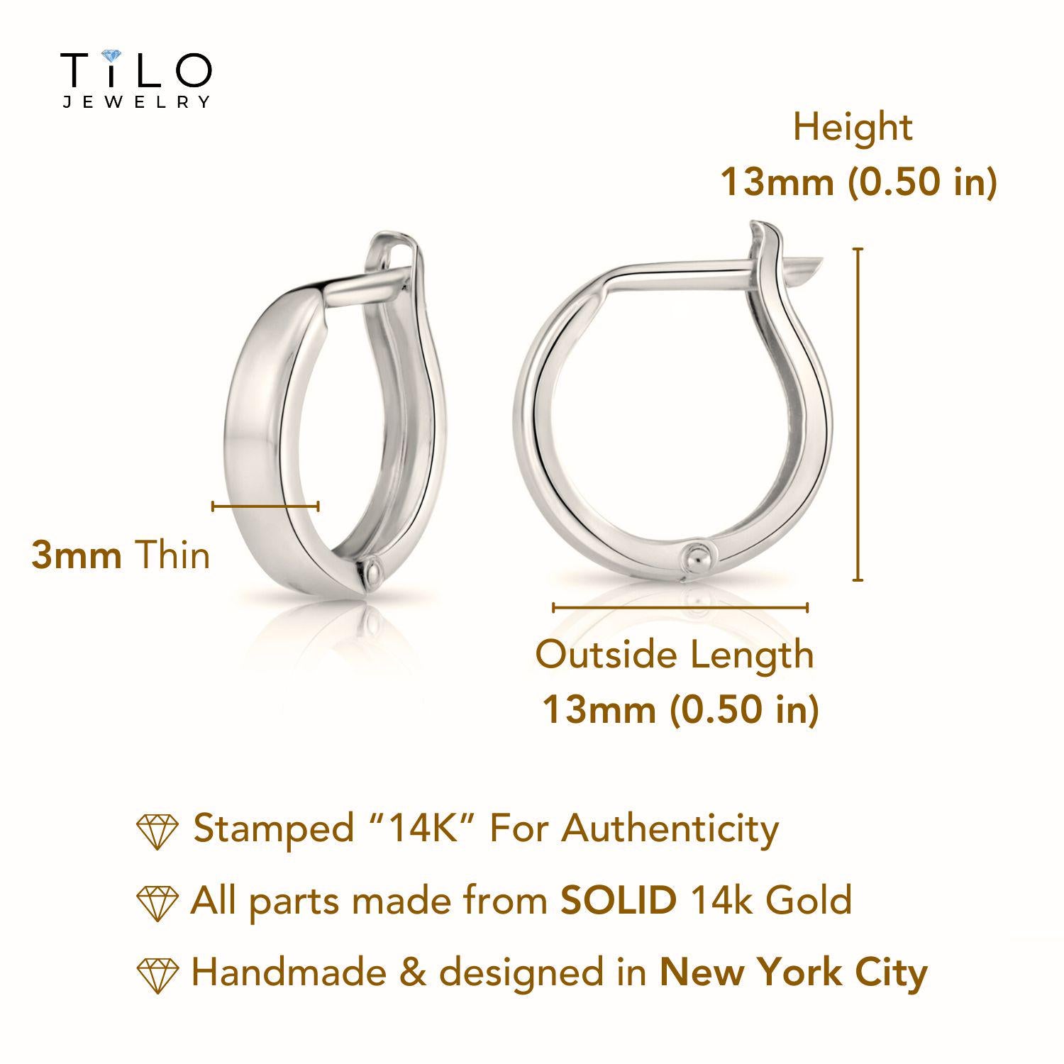 14K White Gold Plain Huggie Hoop Earrings