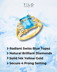 Natural Swiss Blue Topaz Gemstone Ring, 14k Gold Ring with Natural Diamonds