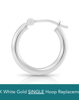 Single Replacement 14k White Gold Classic Hoop Earring, 2mm